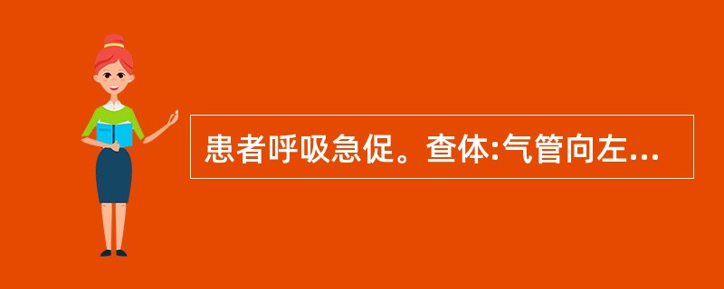 患者呼吸急促。查体:气管向左偏移,右侧胸廓饱满,叩诊出现实音。应首先考虑的是(