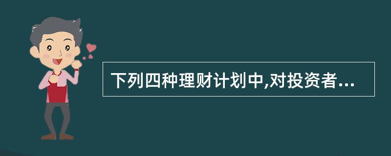 下列四种理财计划中,对投资者而言,投资风险最低的是( )。