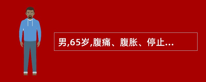 男,65岁,腹痛、腹胀、停止排气排便3天,3年前曾行阑尾切除术,立位腹平片示右下