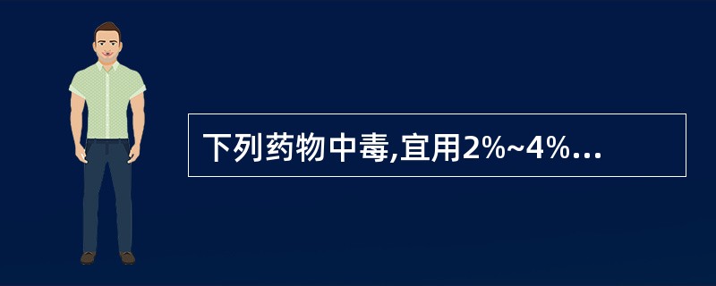 下列药物中毒,宜用2%~4%碳酸氢钠溶液洗胃的是: