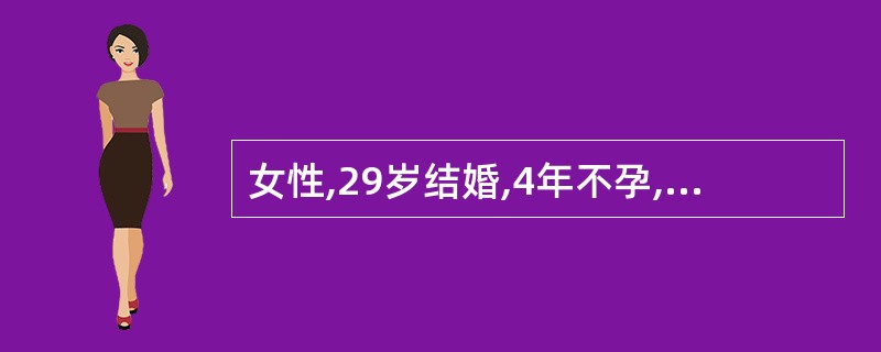 女性,29岁结婚,4年不孕,经量多,经期长,痛经明显加重,妇检:子宫后倾,固定,