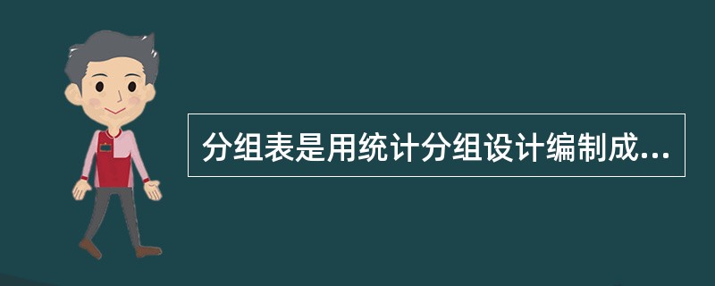 分组表是用统计分组设计编制成的统计表。