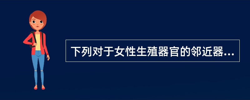 下列对于女性生殖器官的邻近器官哪项不恰当( )