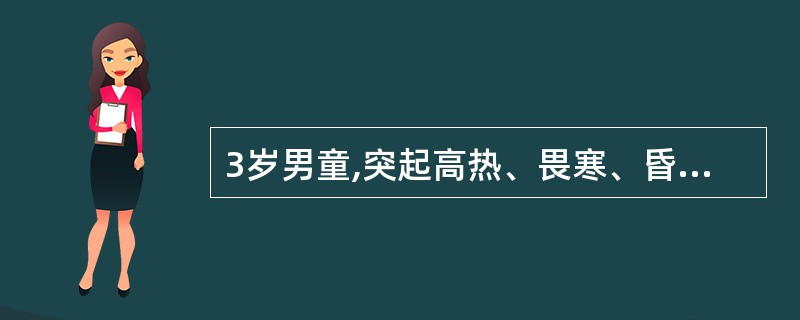 3岁男童,突起高热、畏寒、昏迷、抽搐来院急诊。T40℃,P 120次£¯分钟,B