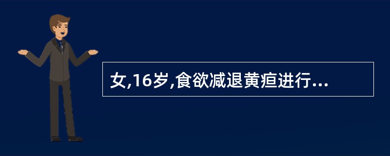女,16岁,食欲减退黄疸进行性加深24天,腹胀半个月,既往无肝病史。检查:明显黄