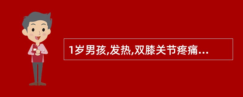 1岁男孩,发热,双膝关节疼痛2周,自觉乏力,心悸,胸闷气促1 周。查体:消瘦,面