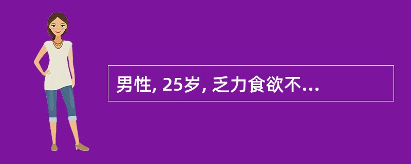 男性, 25岁, 乏力食欲不振,尿深黄3天, 神志欠清1天入院。查:T 36.7