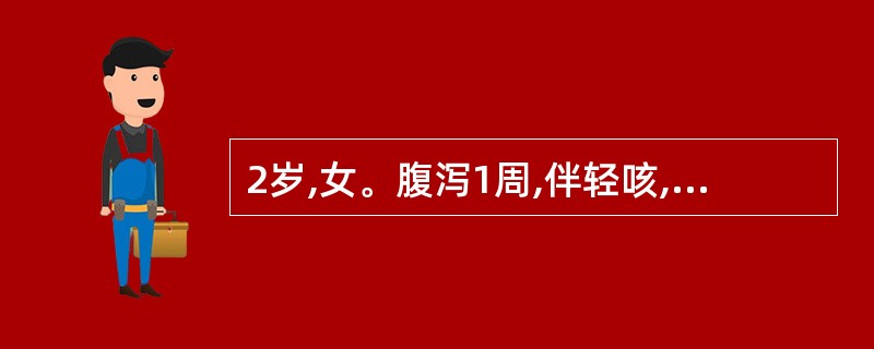 2岁,女。腹泻1周,伴轻咳,口渴,眼眶明显凹陷,精神萎靡,眼泪与尿量减少,皮肤弹