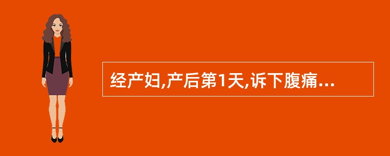 经产妇,产后第1天,诉下腹痛。查有低热,出汗,咽不充血,无恶心呕吐、腹泻,脐下2