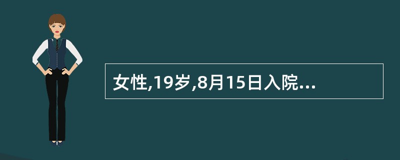 女性,19岁,8月15日入院。1周前由安徽来沪,次日开始发冷、寒战、发热、头痛,