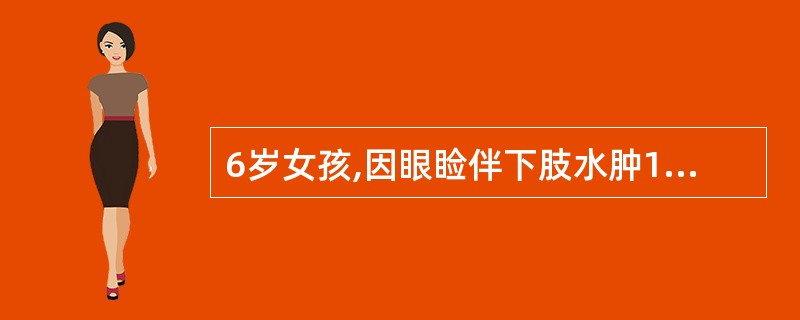 6岁女孩,因眼睑伴下肢水肿1周,咳嗽伴喘憋1d入院。查体:血压135£¯96mm