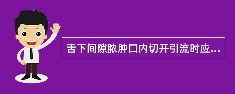 舌下间隙脓肿口内切开引流时应在( )