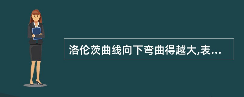 洛伦茨曲线向下弯曲得越大,表明( )。