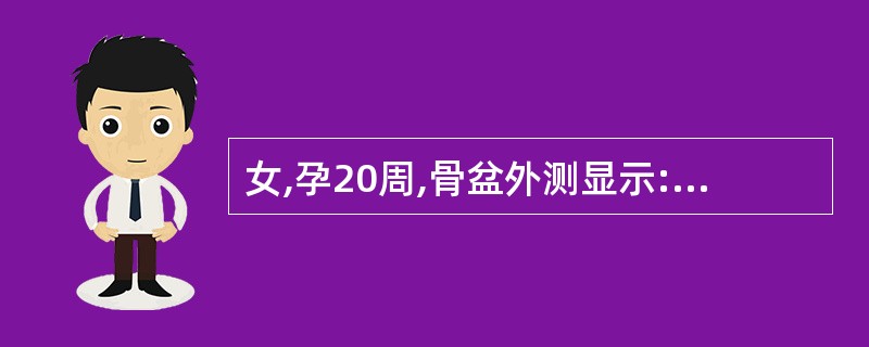 女,孕20周,骨盆外测显示:髂棘间径24cm,髂嵴间径26cm,骶耻外径18cm