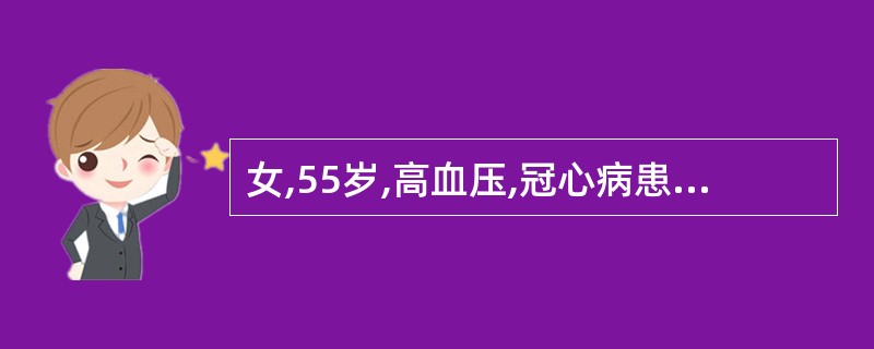 女,55岁,高血压,冠心病患者,近日加班工作后,心前区闷痛发作频繁,伴头痛,休息