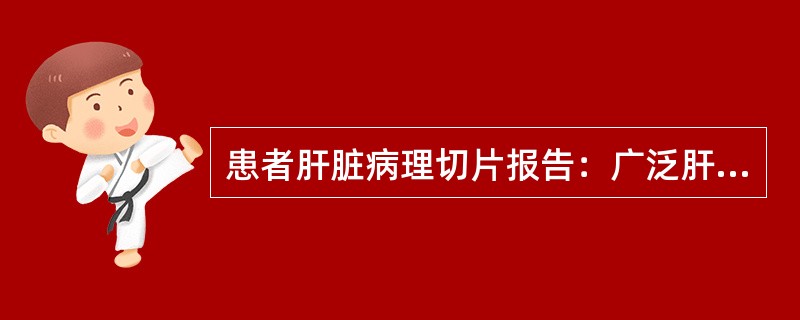 患者肝脏病理切片报告：广泛肝细胞变性坏死、肝小叶纤维支架塌陷；不规则结节状再生肝