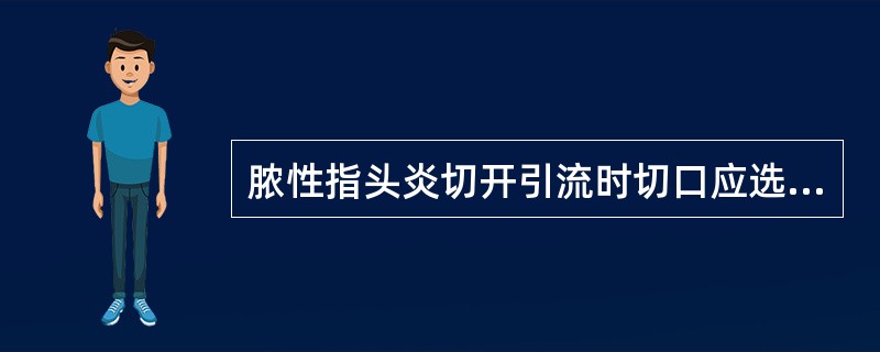 脓性指头炎切开引流时切口应选择（）