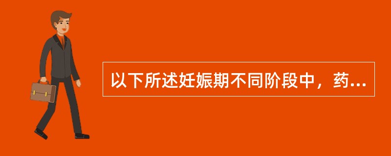 以下所述妊娠期不同阶段中，药物对胚胎的分化与组织器官形成的干扰最大的是（）