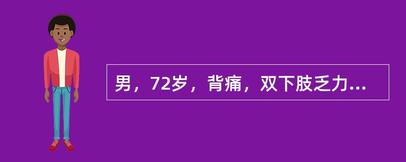 男，72岁，背痛，双下肢乏力，尿潴留半月余，结合MRI检查，最可能的诊断是（）