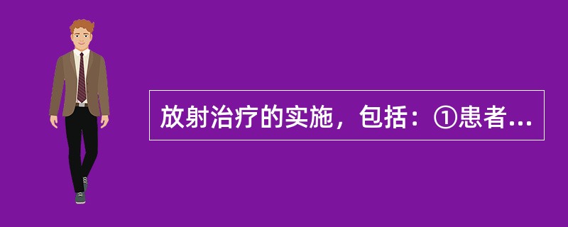 放射治疗的实施，包括：①患者的体位；②固定装置；③模拟定位技术；④放射源的选择；