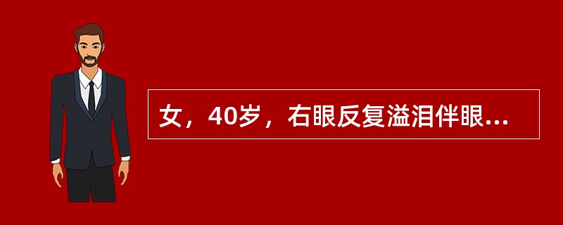 女，40岁，右眼反复溢泪伴眼球渐进性突出2年余，眼球运动受限，CT检查如图所示，