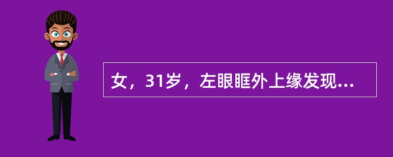 女，31岁，左眼眶外上缘发现一包块，质软，其余所见无明显异常，影像所见如图，最可