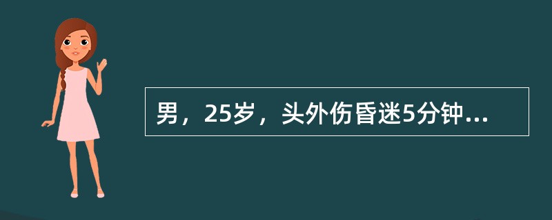 男，25岁，头外伤昏迷5分钟后清醒，送医院途中再度陷入昏迷，伴呕吐。体检：浅昏迷