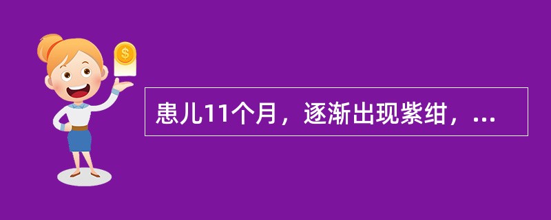 患儿11个月，逐渐出现紫绀，活动后加剧，常在大便后出现阵发性呼吸困难。体格检查：