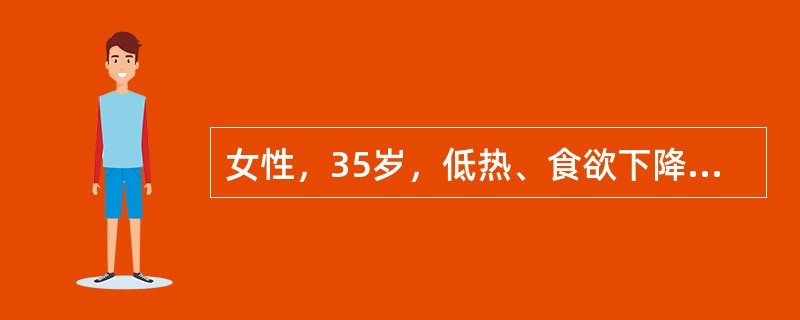 女性，35岁，低热、食欲下降、腹胀2个月，停止排气、排便1天，腹痛、恶心、呕吐4