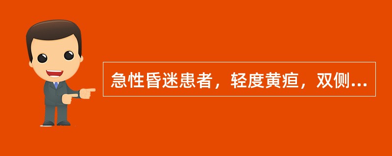 急性昏迷患者，轻度黄疸，双侧肢体肌张力对称性增高，瞳孔等大，尿蛋白及糖定性均阴性