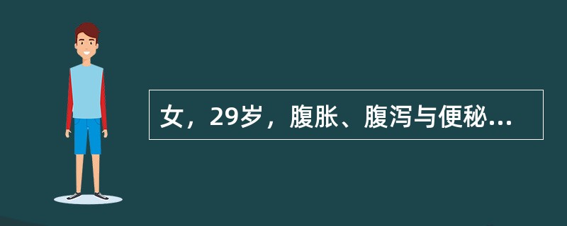 女，29岁，腹胀、腹泻与便秘交替半年，常有午后低热，夜间盗汗。体检：腹壁柔韧感，