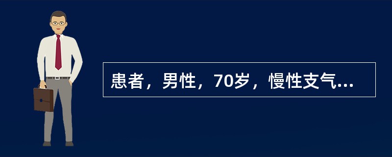 患者，男性，70岁，慢性支气管炎病史10年，慢性阻塞性肺气肿病史3年，查体肺部叩