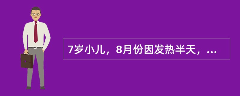 7岁小儿，8月份因发热半天，呕吐2次，面色苍白，四肢发凉来诊。查体：体温40.1