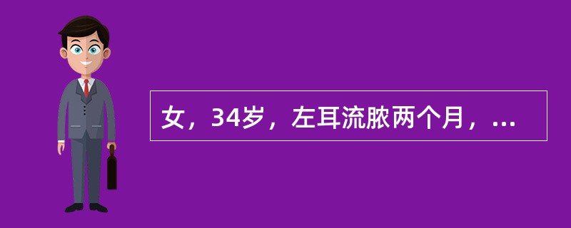 女，34岁，左耳流脓两个月，脓量多少不等，CT检查如图，最可能的诊断是（）