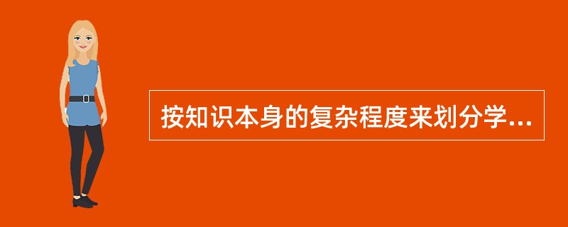 按知识本身的复杂程度来划分学习的类型，由低到高依次是符号学习、概念学习和命题学习