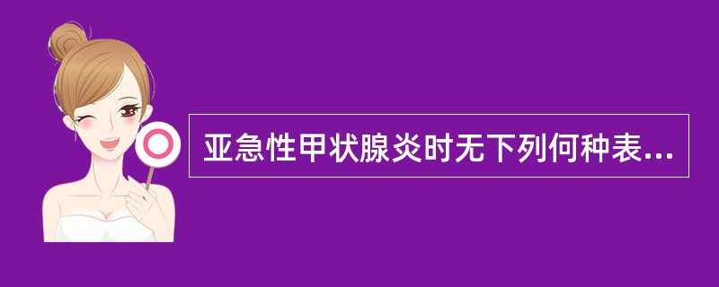 亚急性甲状腺炎时无下列何种表现（）