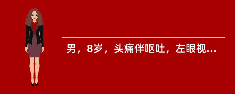 男，8岁，头痛伴呕吐，左眼视物不适5天，根据所提供图像，最可能的诊断是（）