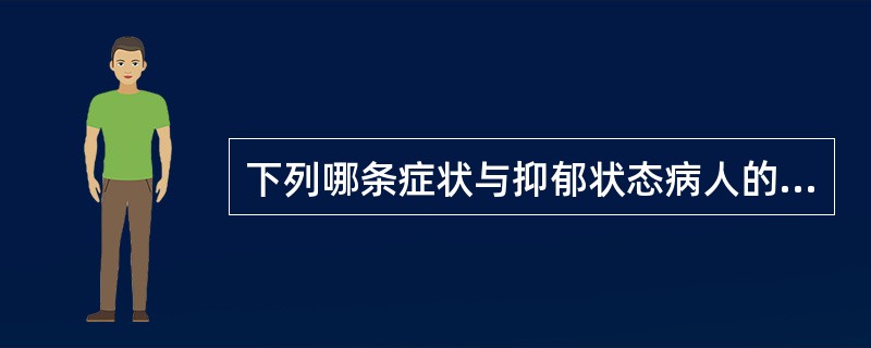 下列哪条症状与抑郁状态病人的症状不相符合（）