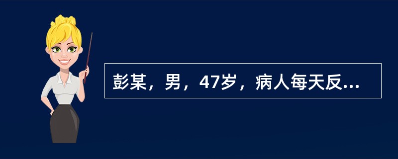 彭某，男，47岁，病人每天反复说：“你是医生…医生……医生…，请你给我看病……看