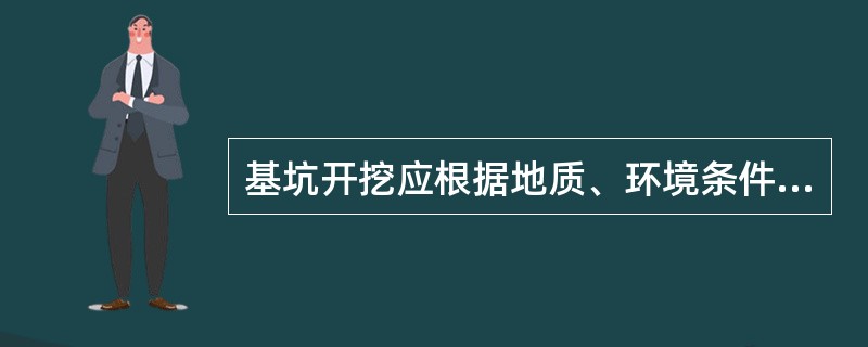 基坑开挖应根据地质、环境条件等确定开挖方法，以使开挖施工顺利进行。