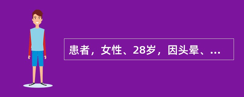 患者，女性、28岁，因头晕、乏力1个月、孕33周入院。既往体健。查体：两肺呼吸音