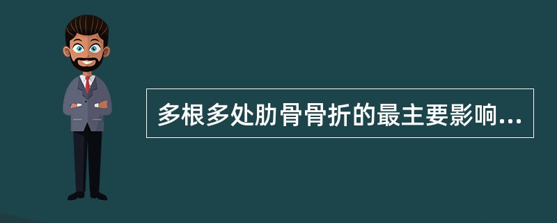 多根多处肋骨骨折的最主要影响是（）。