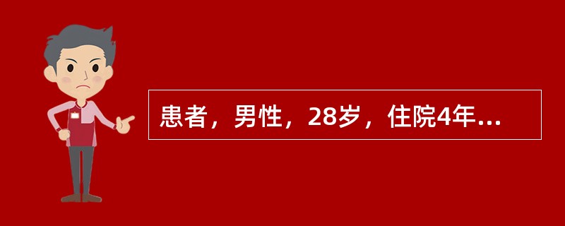 患者，男性，28岁，住院4年，喜欢独处，常自言自语，朋友来探望时不愿意交谈，更不