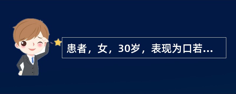 患者，女，30岁，表现为口若悬河，滔滔不绝，一个话题未完又转入另一个话题，此患者