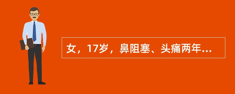 女，17岁，鼻阻塞、头痛两年.如图所示符合筛骨病变最可能的诊断是（）。