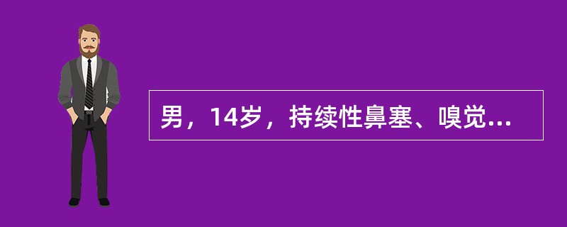 男，14岁，持续性鼻塞、嗅觉减退，流脓涕数年，CT检查如图，最可能的诊断为（）。