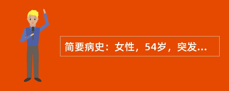 简要病史：女性，54岁，突发性胸痛、憋气、咯血10h。