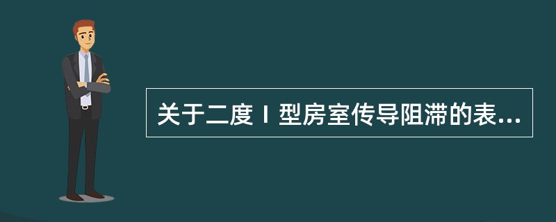 关于二度Ⅰ型房室传导阻滞的表述，不正确的是（）。