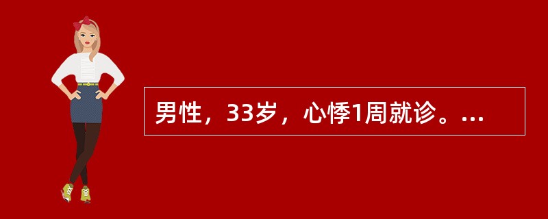 男性，33岁，心悸1周就诊。动态心电图检查如图3-14-16-A、B、C所示。图