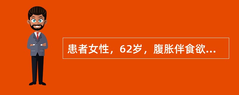 患者女性，62岁，腹胀伴食欲减退，自觉腹部增大5个月。查体腹部膨隆，移动性浊音阳